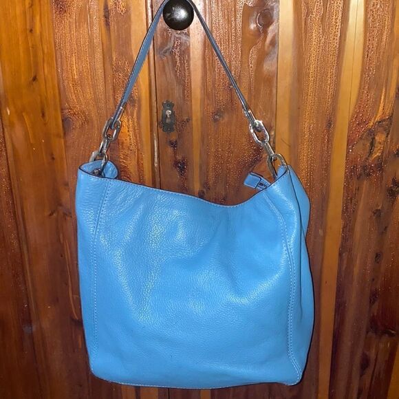 Michael Kors MK Fulton logo baby blue leather shoulder bag purse - Picture 1 of 10